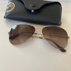 Ray-Ban Gold and Brown Aviator Sunglasses